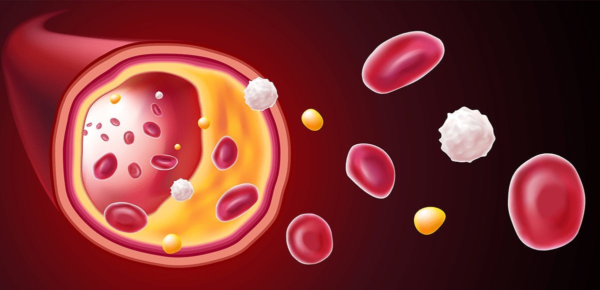 Illustration föreställande röda blodkroppar.