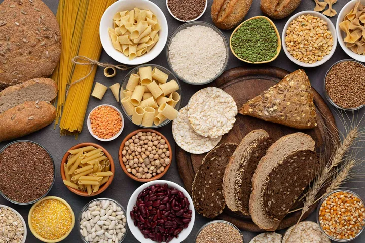 Healthy nutrition. Selection of gluten free products on wooden background
